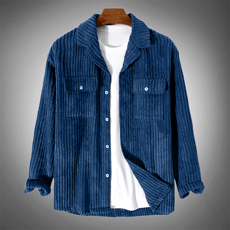 Stylish Dark Blue Casual Corduroy Overshirt for Men