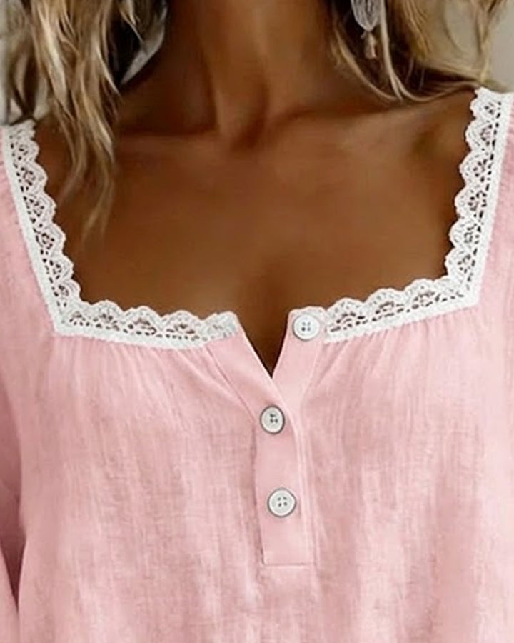 Elodie™ | Lace-Trim Square Neck Blouse
