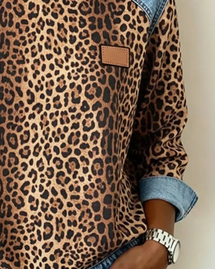 Leopard Print Patchwork Denim Jumper