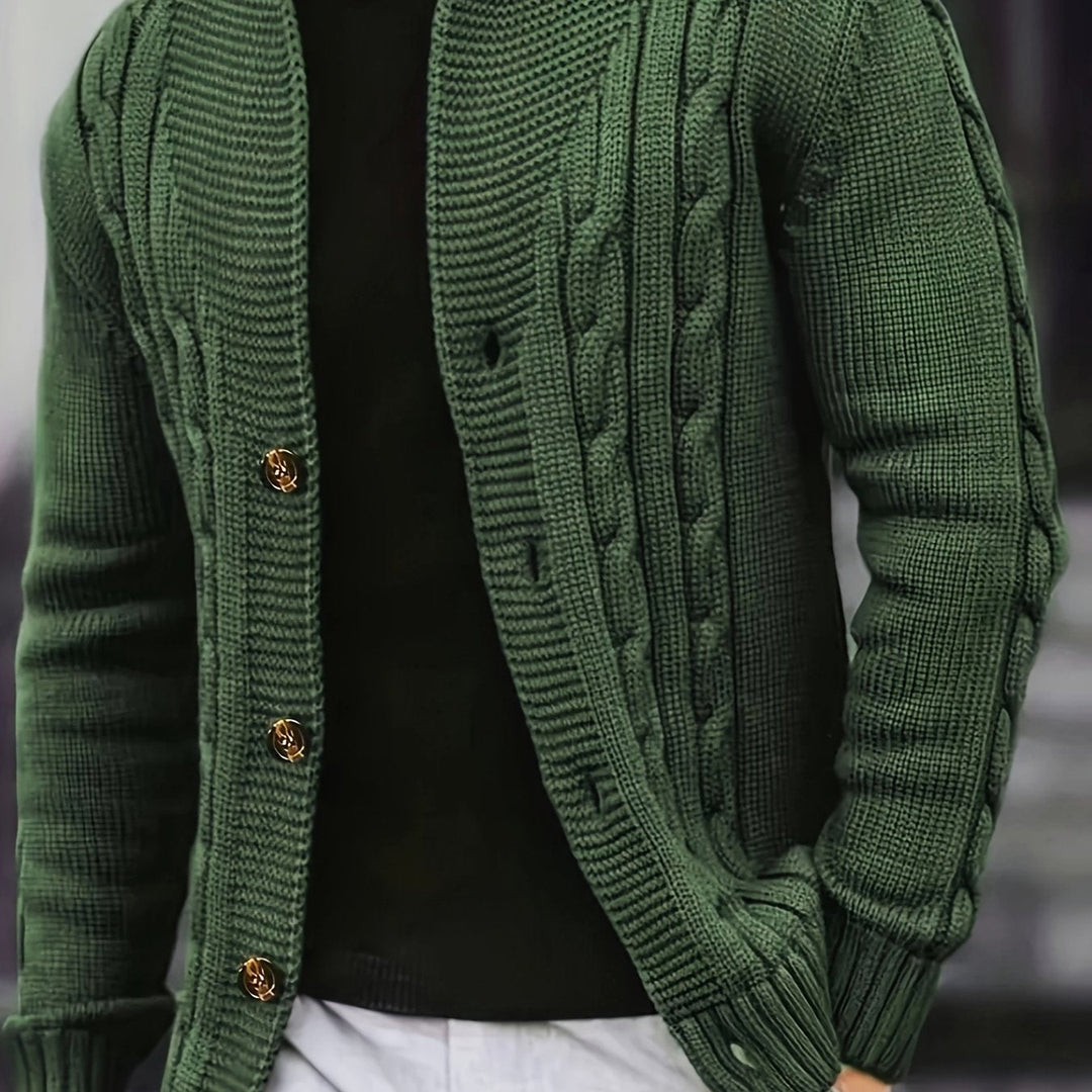 Men's Cable Knit Cardigan with V-Neck