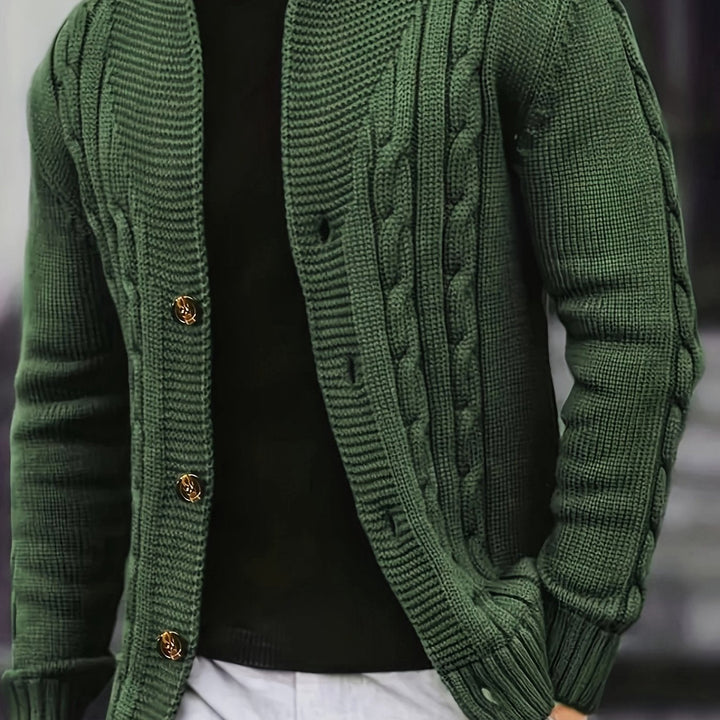 Men's Cable Knit Cardigan with V-Neck