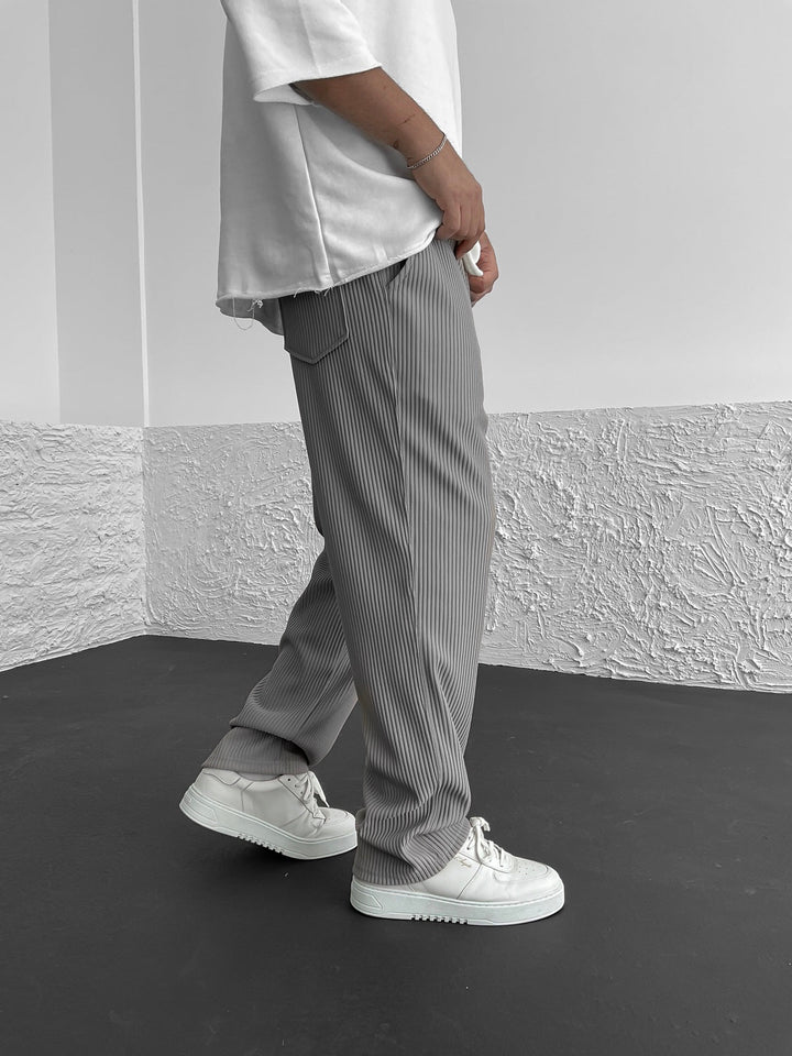 Ribbed Pants - Men's Loose Fit Drawstirng Stretch Baggy Pants