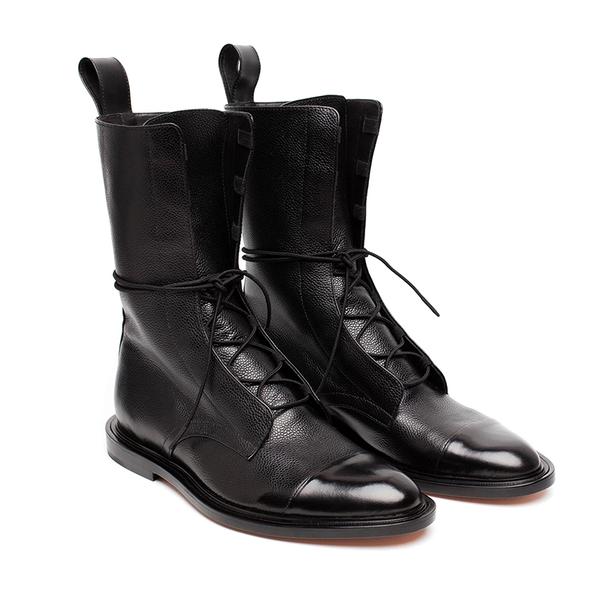 Women's Black Ankle Biker Boots - Lace-Up Front Combat Style Design
