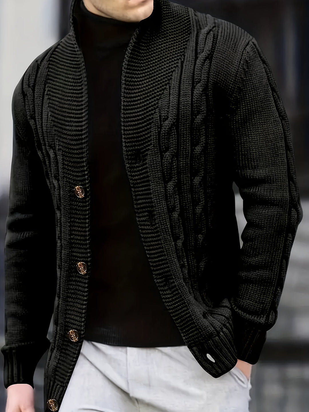Men's Cable Knit Cardigan with V-Neck