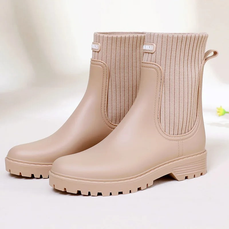 Women's Ankle Rain Boots - Quilted Knit Slip-On Design
