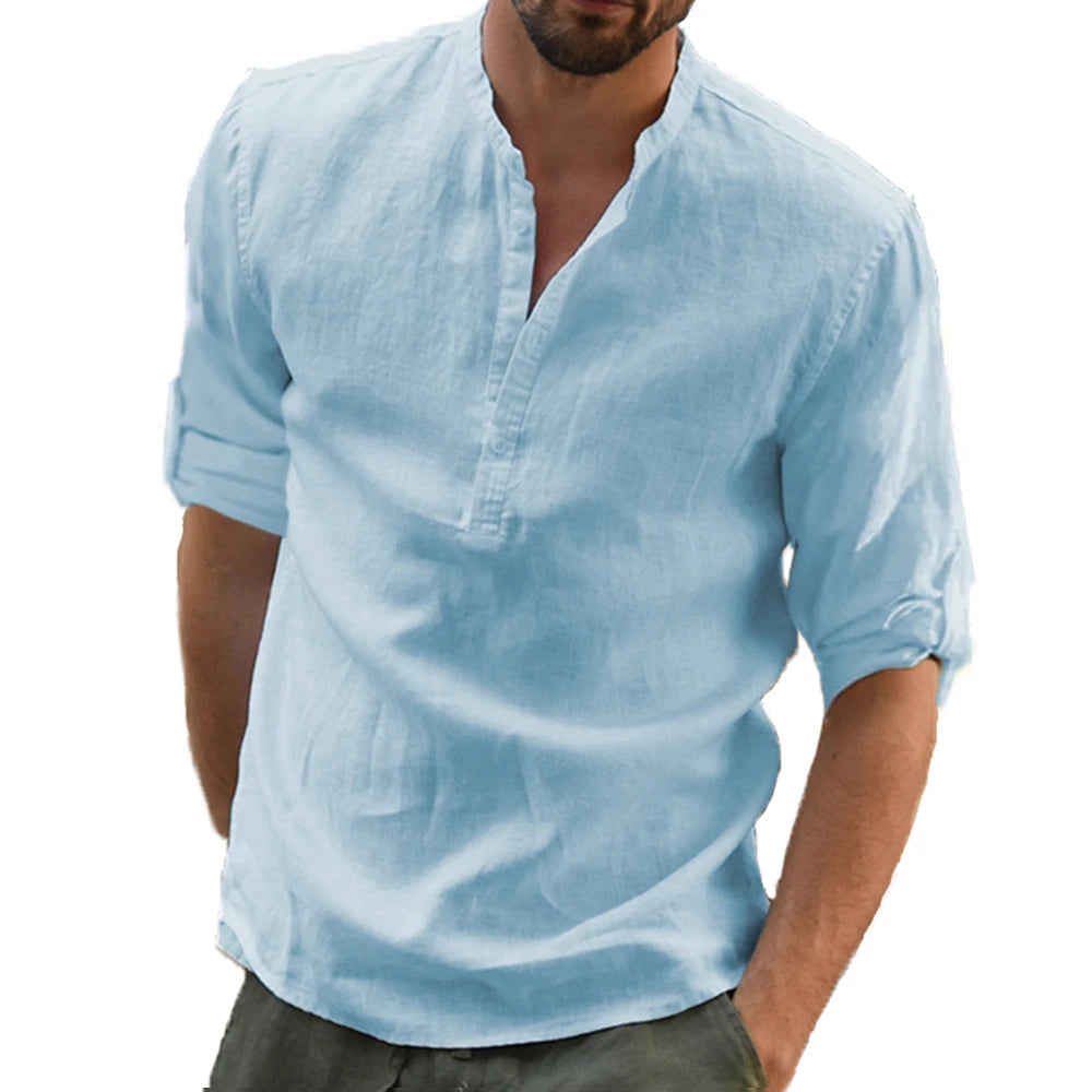 Filipe | Linen Shirt with Mandarin Collar