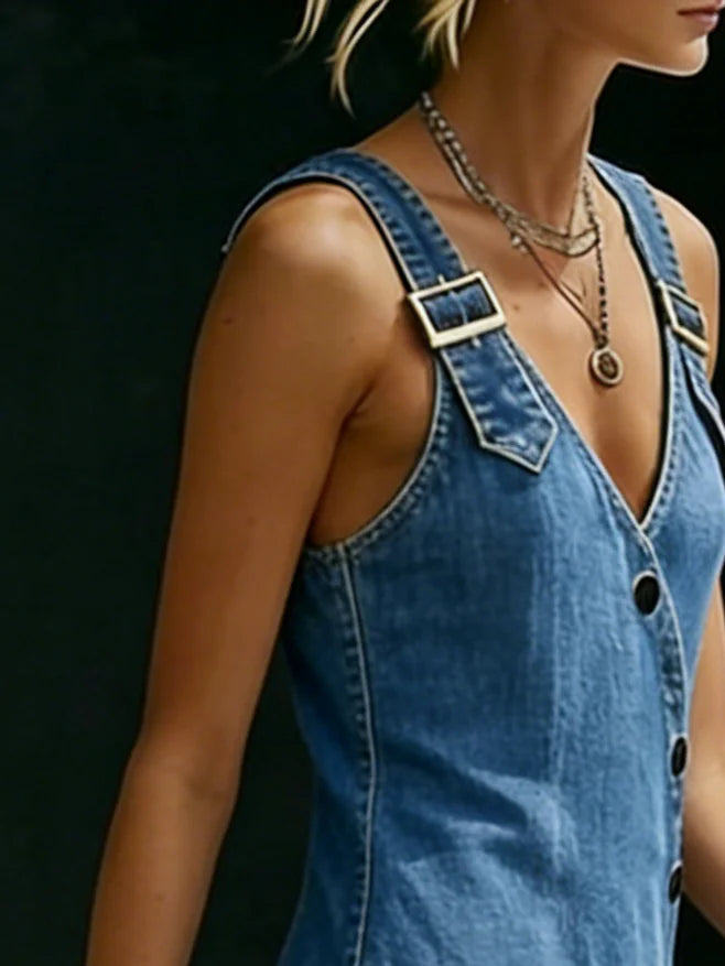Vera | Long Denim Dress with Button Closure