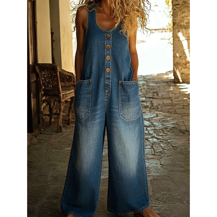 Ruth | Vintage-style washed denim jumpsuit