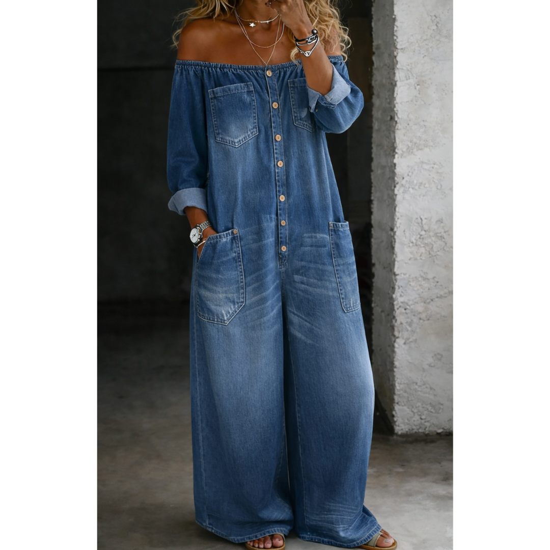 Elena | Long Sleeve Jumpsuit with Off-the-Shoulder Design