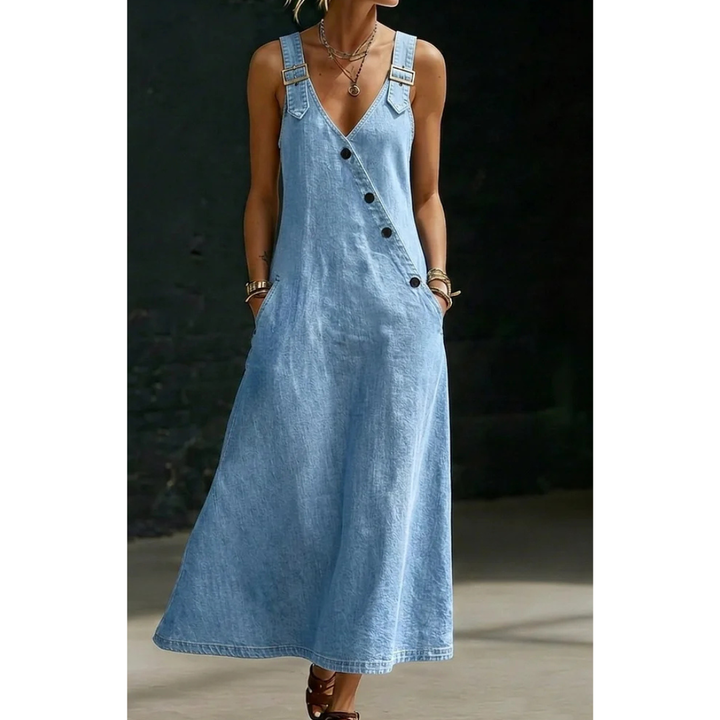 Vera | Long Denim Dress with Button Closure