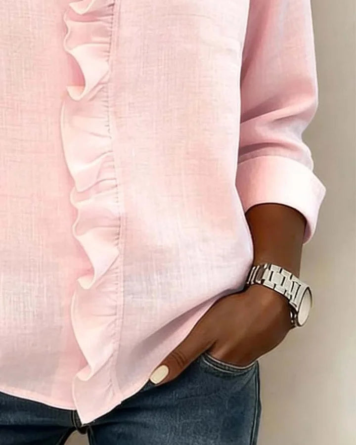 Indie | Blouse with Ruffles, V-Neck and Long Sleeves