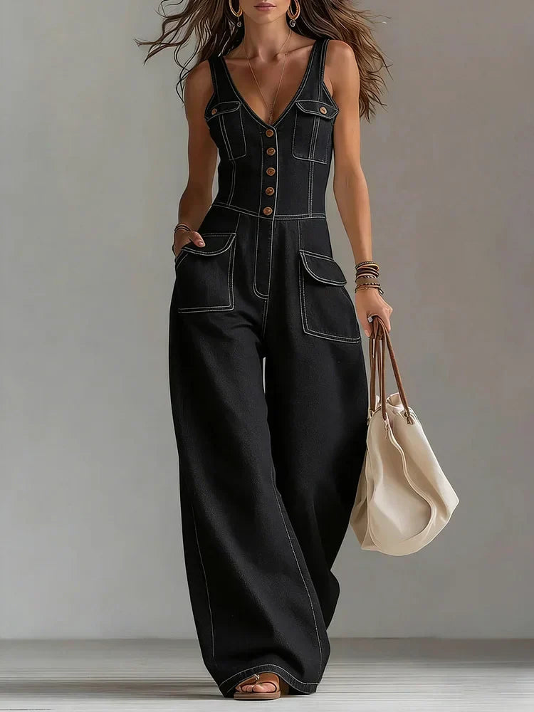 Sophie | Casual Wide Denim Jumpsuit