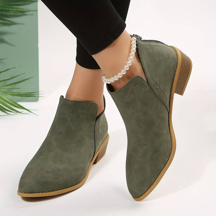 Women's Suede Ankle Boots - Low Heel & Pointed Toe