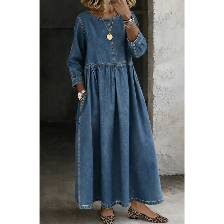 Melissa | Denim Dress with Round Neck and Long Sleeves