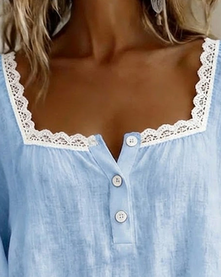 Elodie™ | Lace-Trim Square Neck Blouse