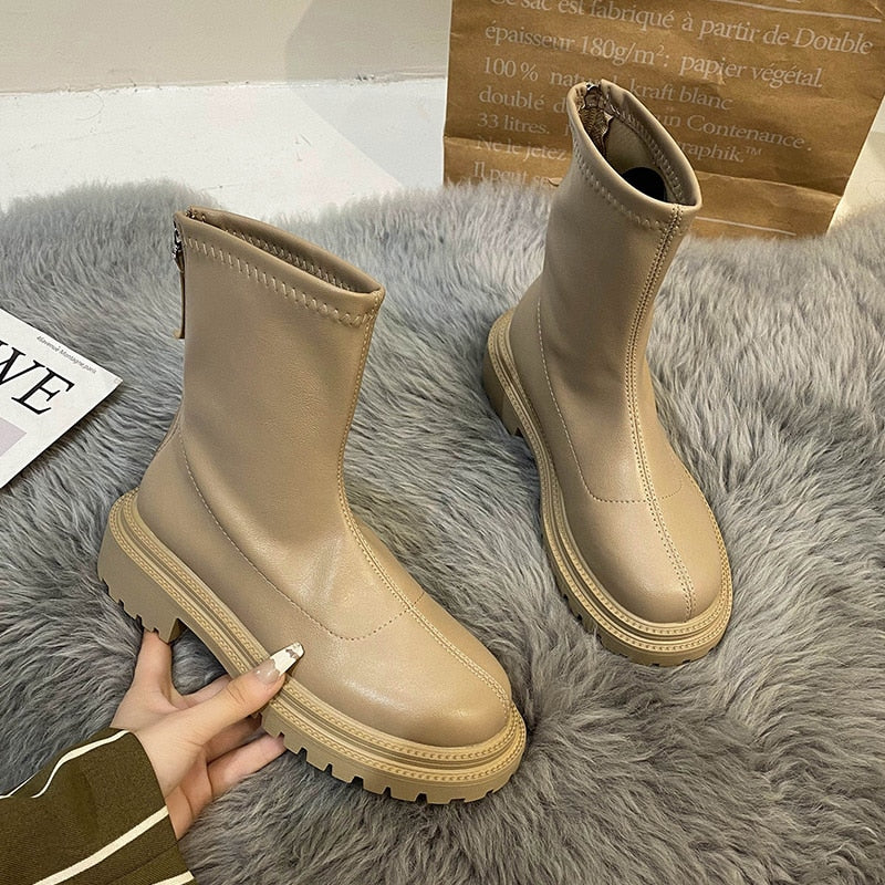 Women's Ankle Boots - Chunky Sole with Slip-On Design