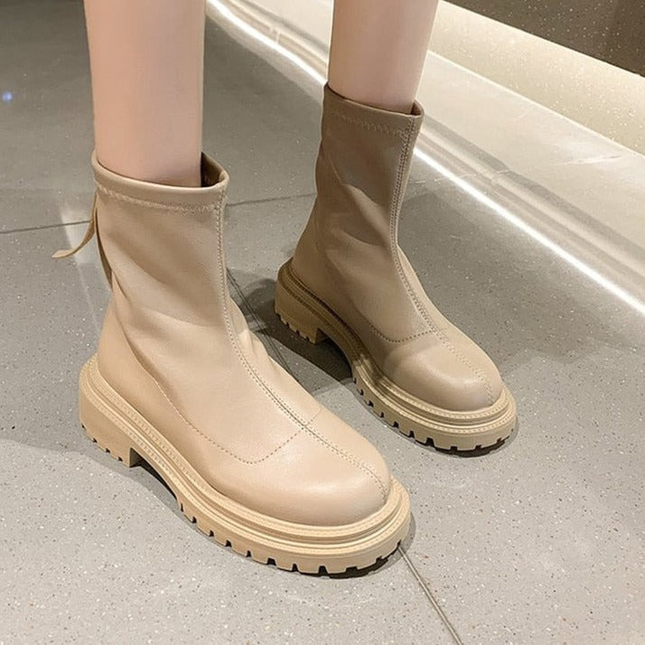 Women's Ankle Boots - Chunky Sole with Slip-On Design