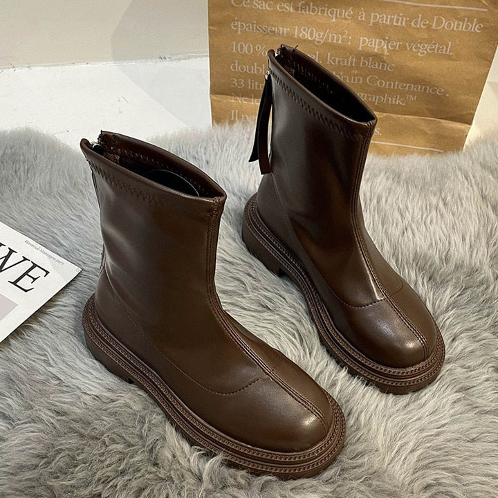 Women's Ankle Boots - Chunky Sole with Slip-On Design