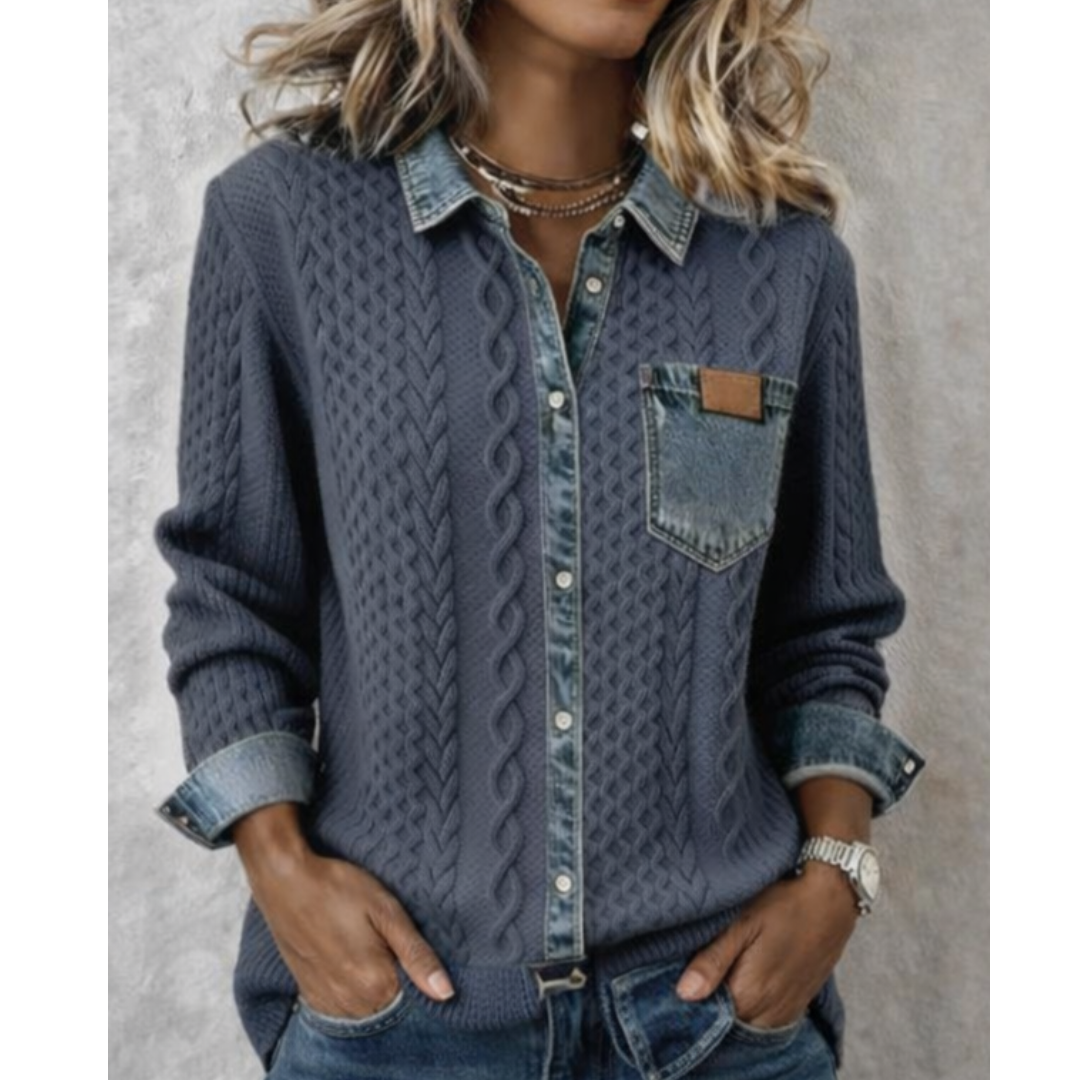Marcela | Patchwork Knit Top with Denim Details