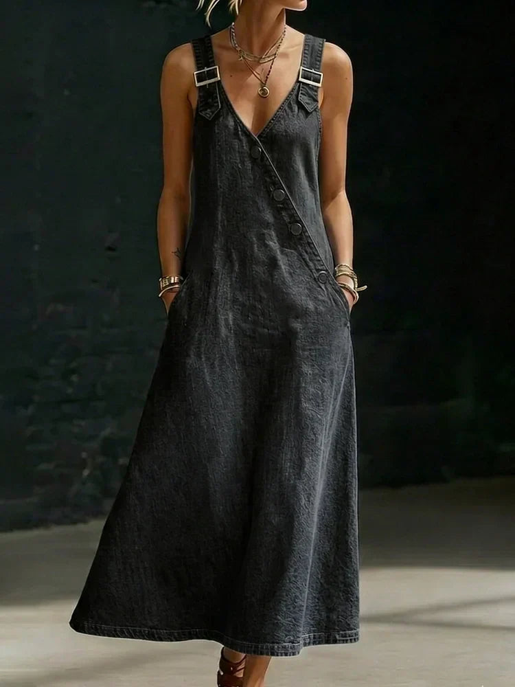 Vera | Long Denim Dress with Button Closure