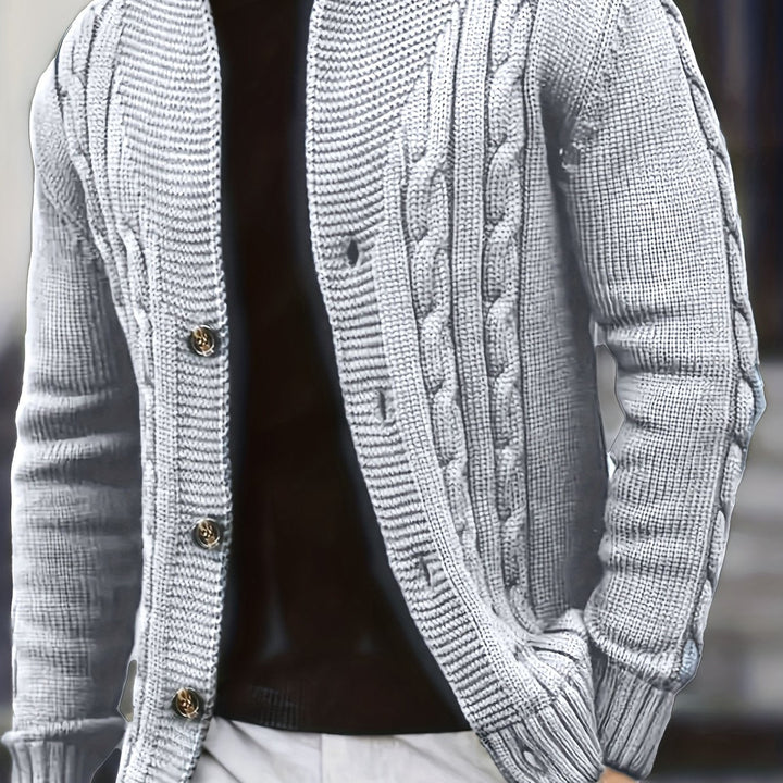 Men's Cable Knit Cardigan with V-Neck