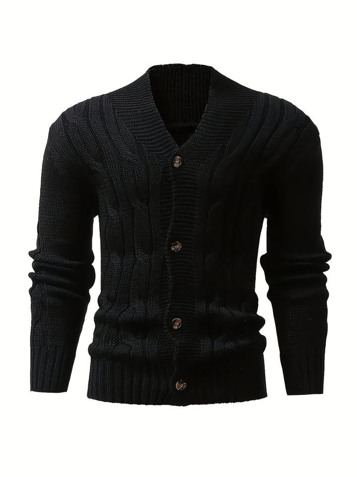 Men's Cable Knit Cardigan with V-Neck