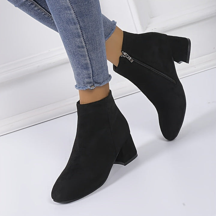 Women's Ankle Boots - Side Zipper and Block Heel