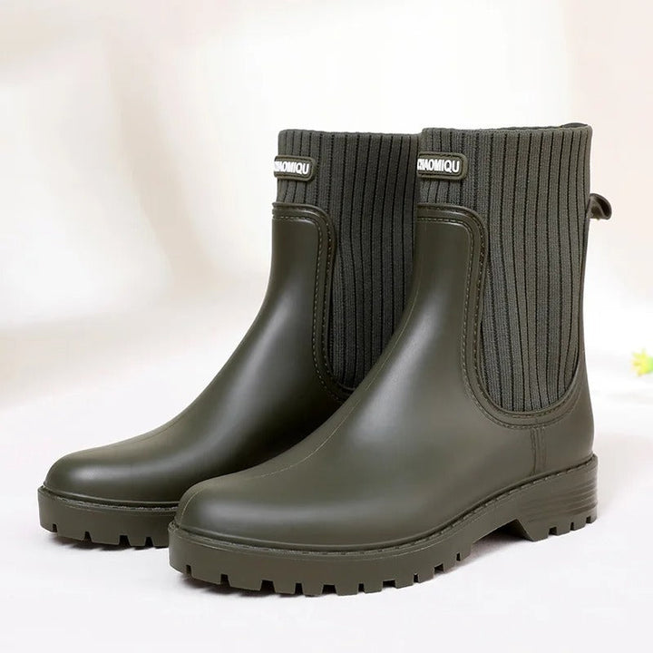 Women's Ankle Rain Boots - Quilted Knit Slip-On Design