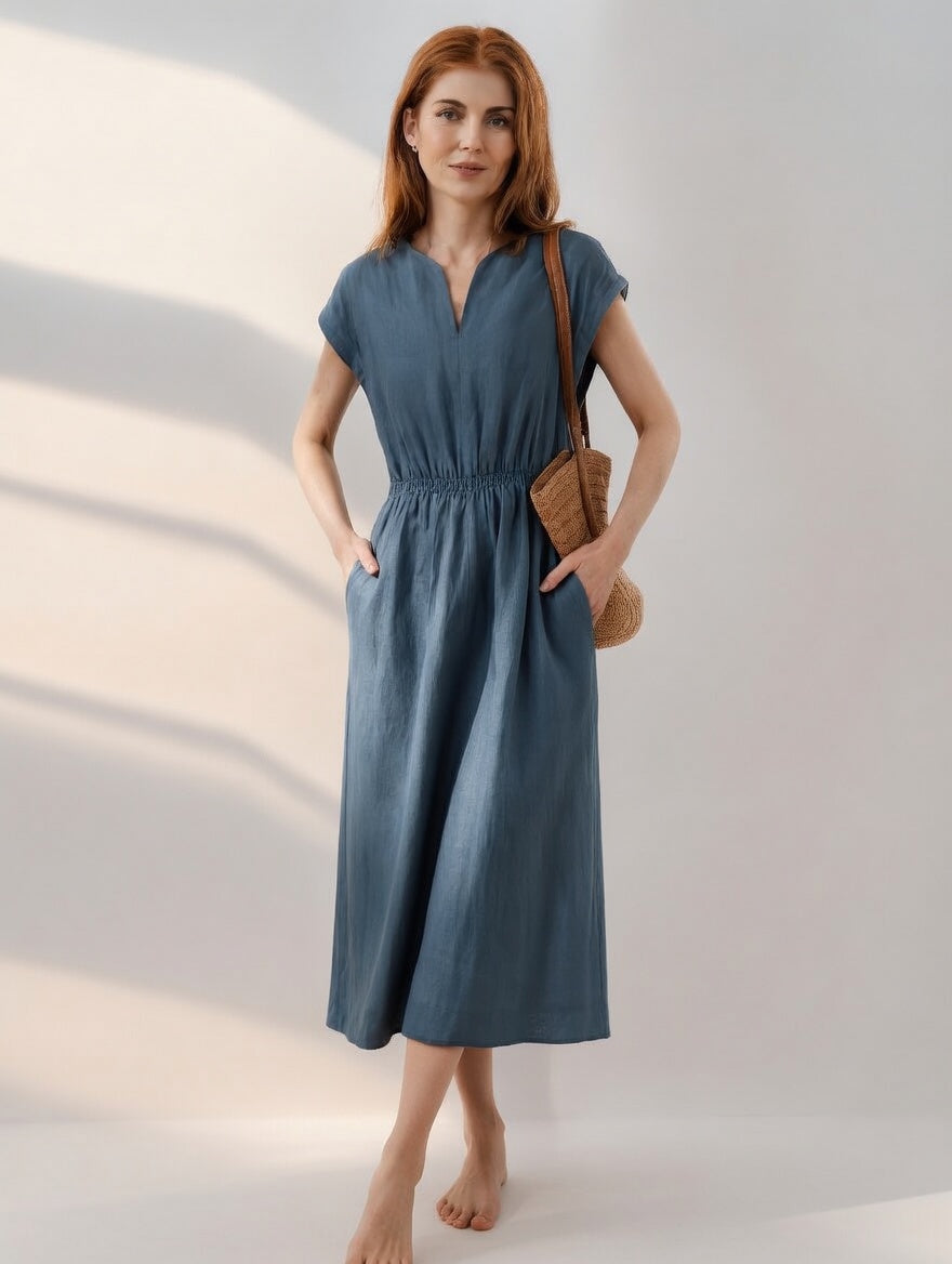 Lina — Elegant and Fluid Linen Blend Dress