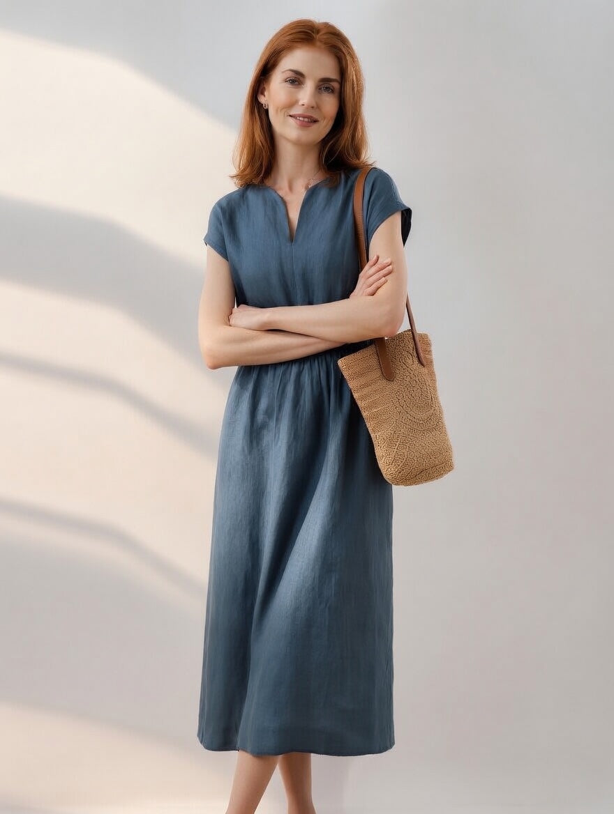Lina — Elegant and Fluid Linen Blend Dress