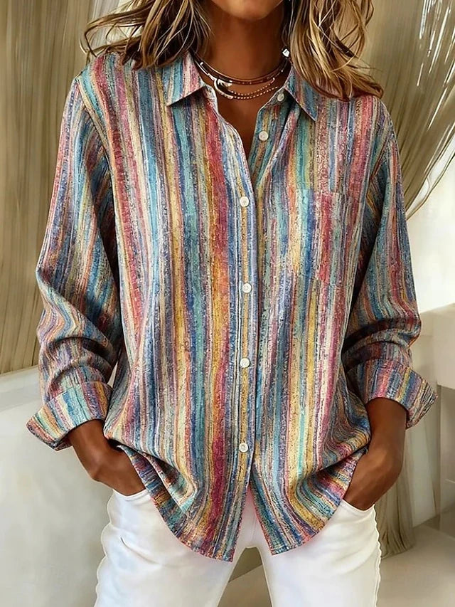 Joanie | Vintage Multicolour Striped Button Blouse