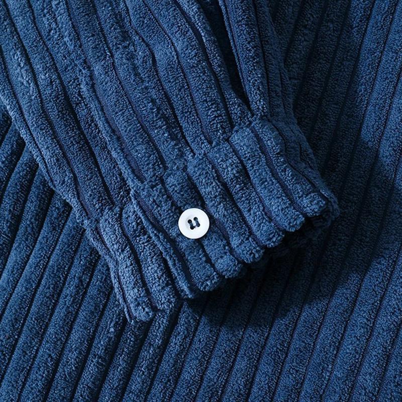 Stylish Dark Blue Casual Corduroy Overshirt for Men