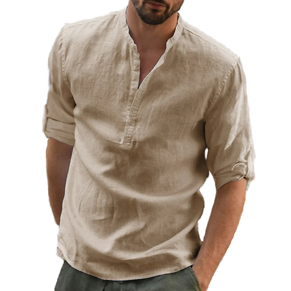 Filipe | Linen Shirt with Mandarin Collar