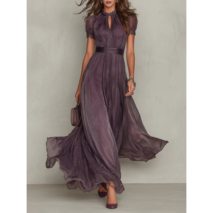 Flavia | Elegant Purple Chiffon Keyhole Maxi Dress