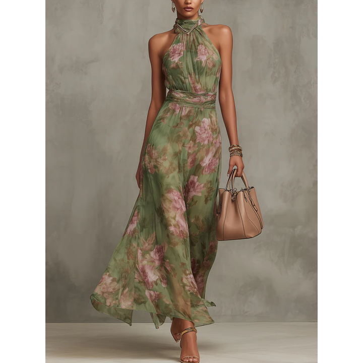 Serena | Elegant Floral Chiffon Halter Maxi Dress