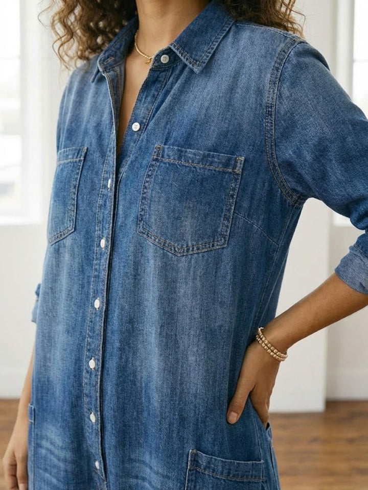 Diana | Vintage Washed Soft Cotton Denim Jumpsuit with Button Fastening
