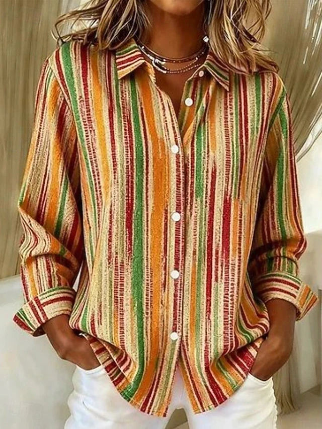 Joanie | Vintage Multicolour Striped Button Blouse