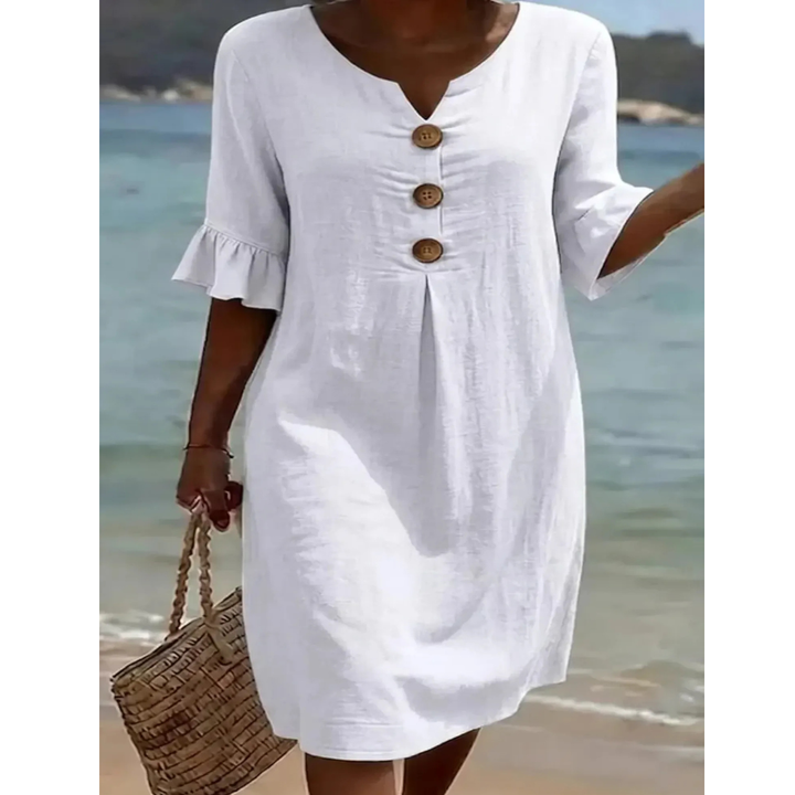 Vanesa™ | Textured Dress with Puff Sleeves and Buttons