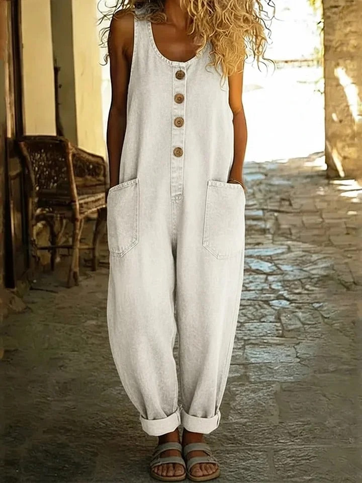 Ruth | Vintage-style washed denim jumpsuit