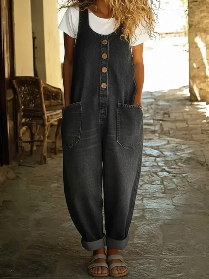 Ruth | Vintage-style washed denim jumpsuit
