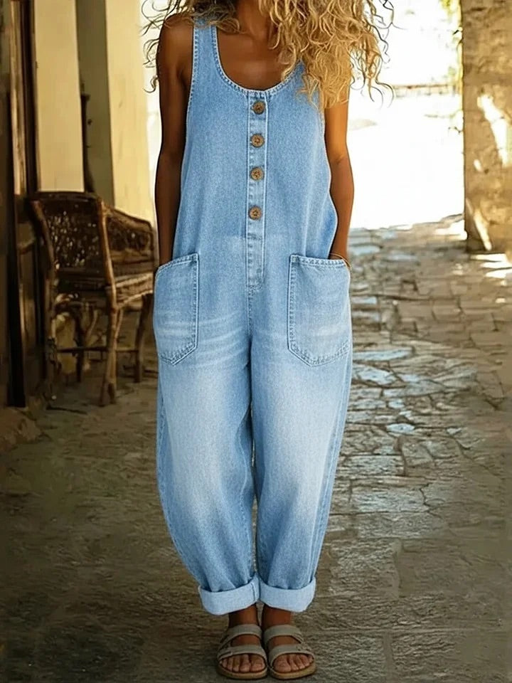 Ruth | Vintage-style washed denim jumpsuit
