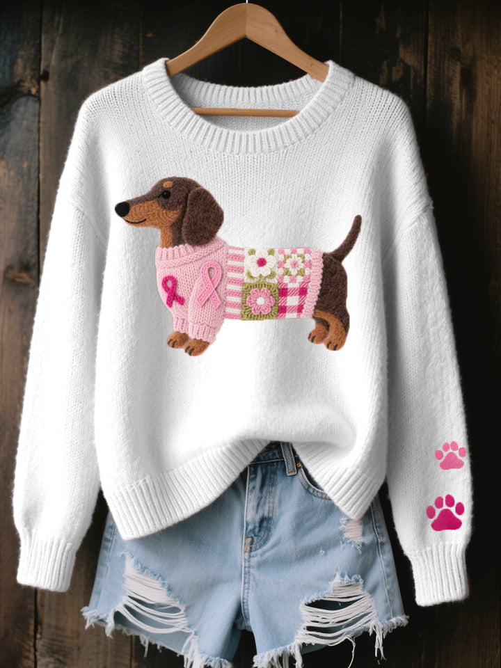 Naoni | Wool Felt Art Dachshund Pattern Knitted Sweater