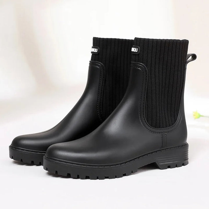 Women's Ankle Rain Boots - Quilted Knit Slip-On Design