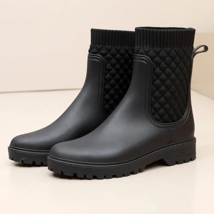 Women's Ankle Rain Boots - Quilted Knit Slip-On Design