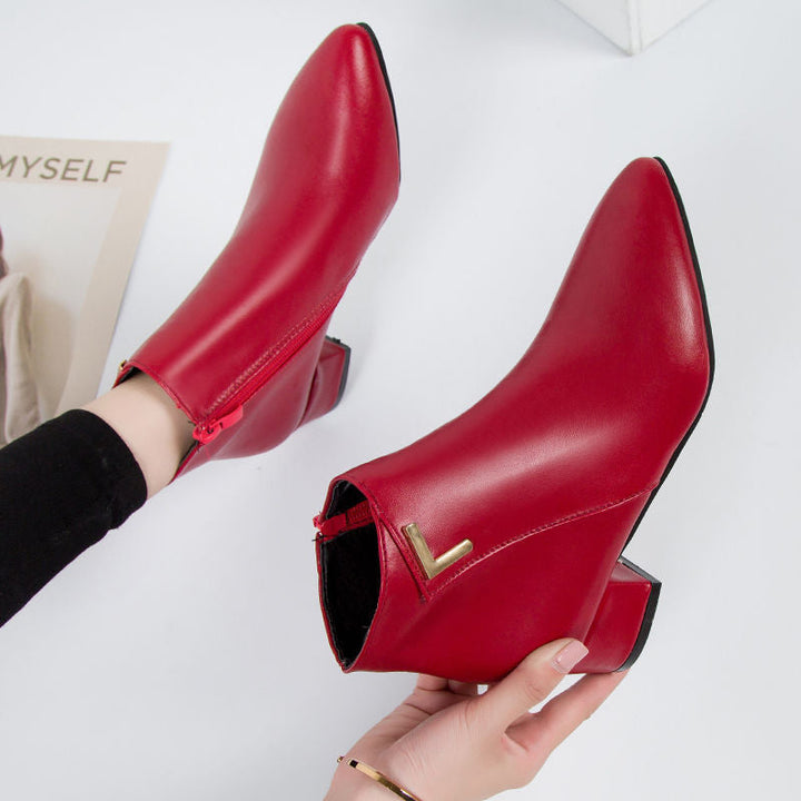 Women's Ankle Boots - Pointed Toe with Low Block Heel