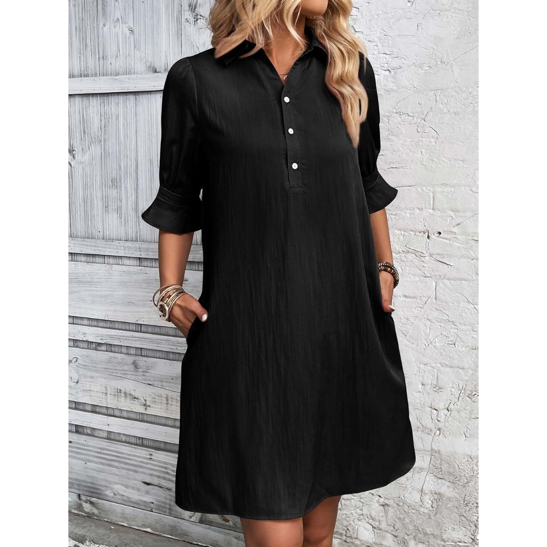 Rosalyn | Relaxed Ruffle-Sleeve Shirt Dress